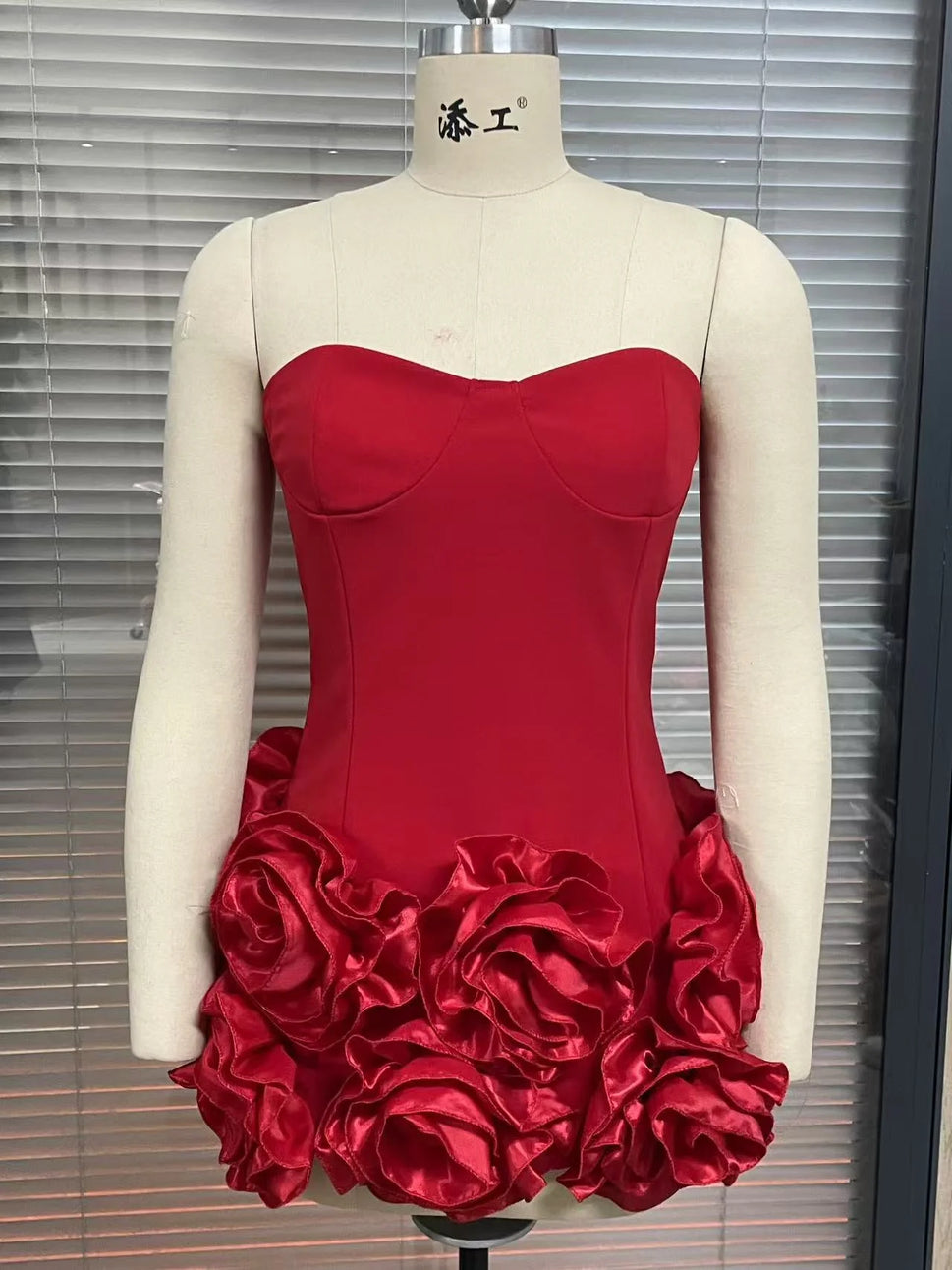 3D Flowers Red Short Party Dress - Alphadarling