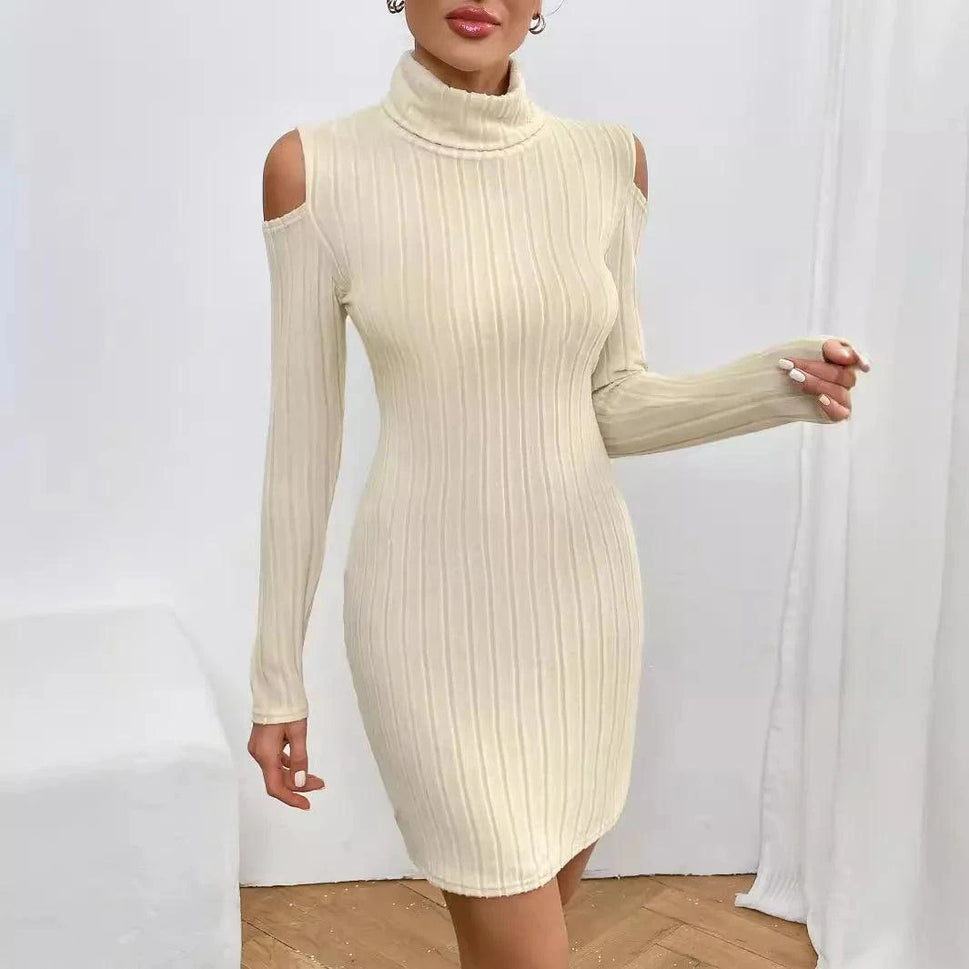 Chic High-Neck Knit Dress for Fall & Winter