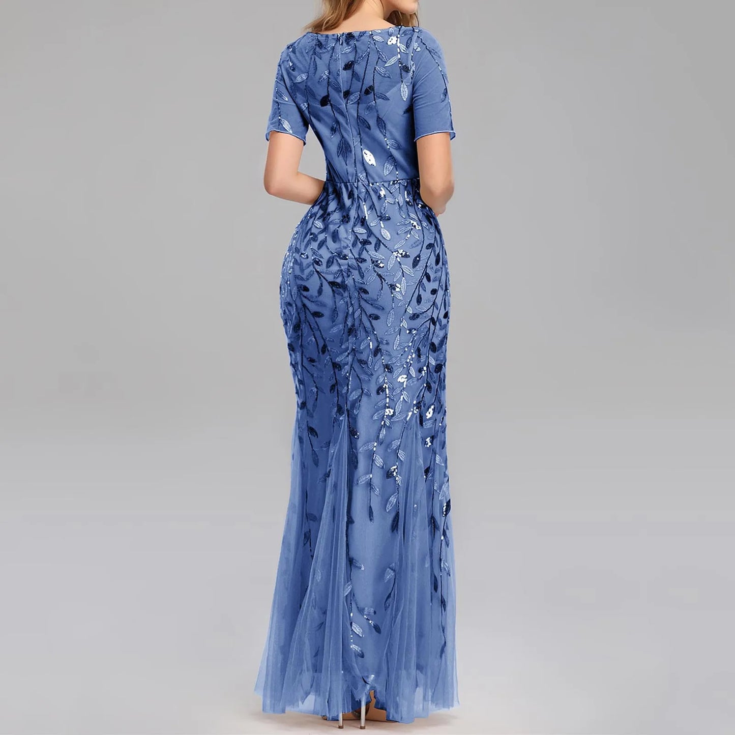 Luxury Sequin Mesh Evening Maxi Dress