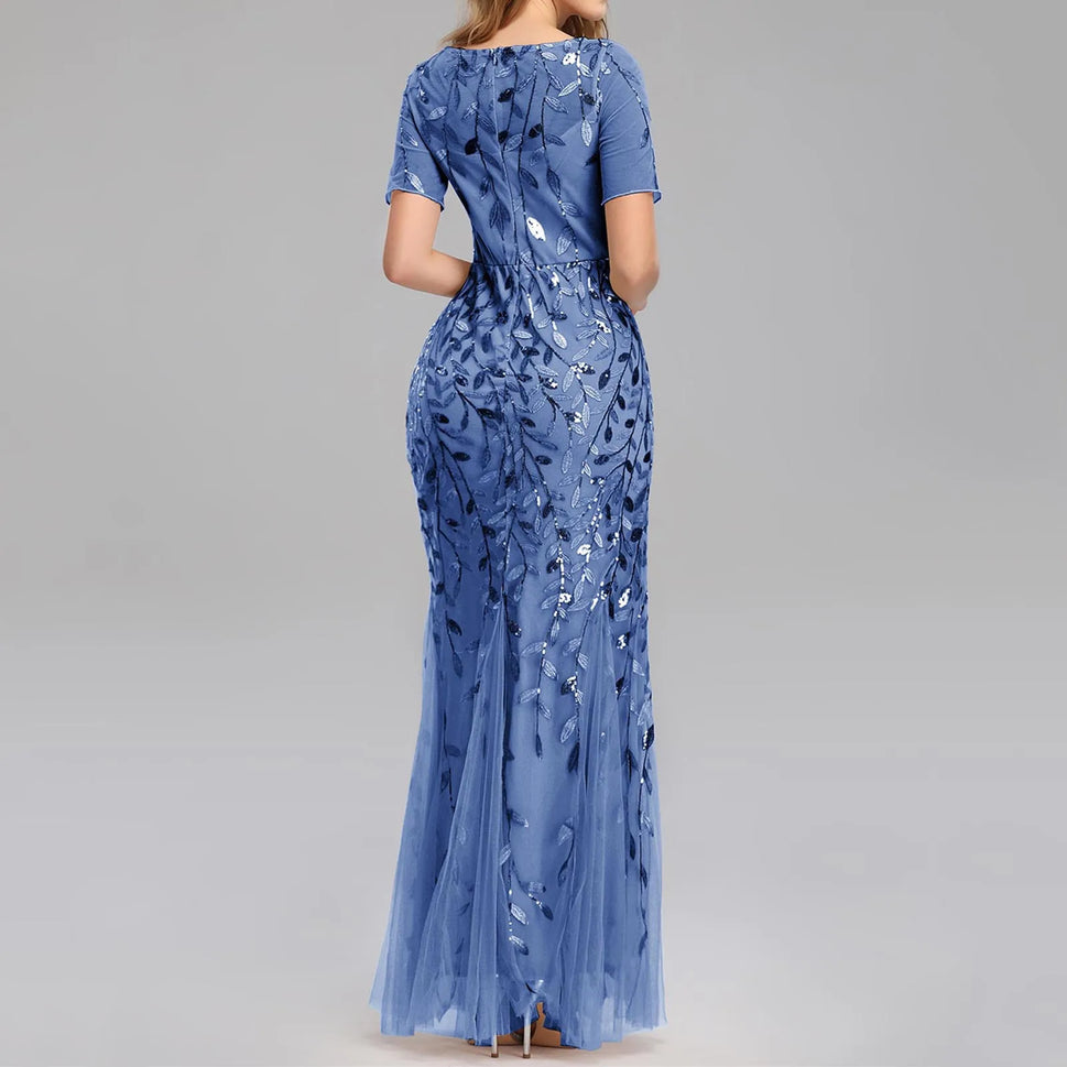 Luxury Sequin Mesh Evening Maxi Dress