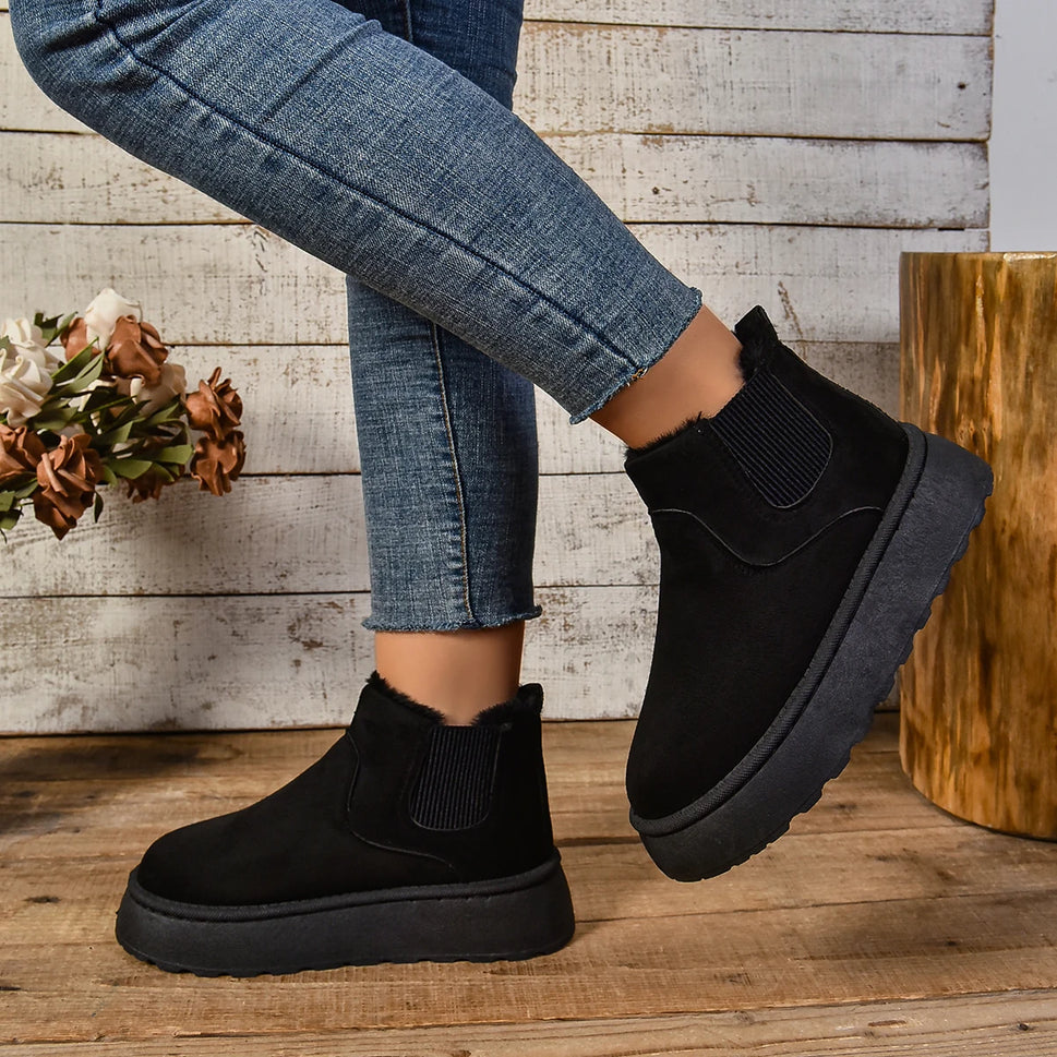 Cozy Suede Fur Chelsea Ankle Boots