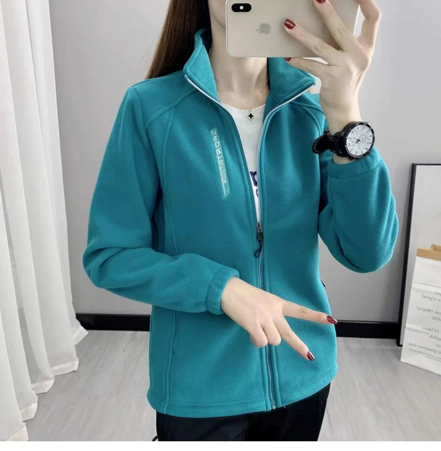 Plus size women's fleece coat, warm winter and spring cardigan jacket for outdoor activities like hiking and jogging.