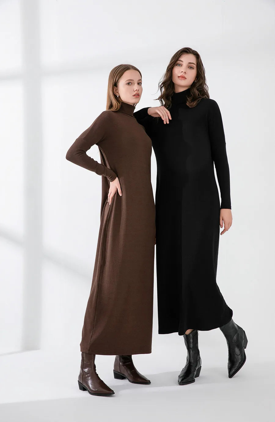 Winter Turtleneck Ribbed Maxi Dress