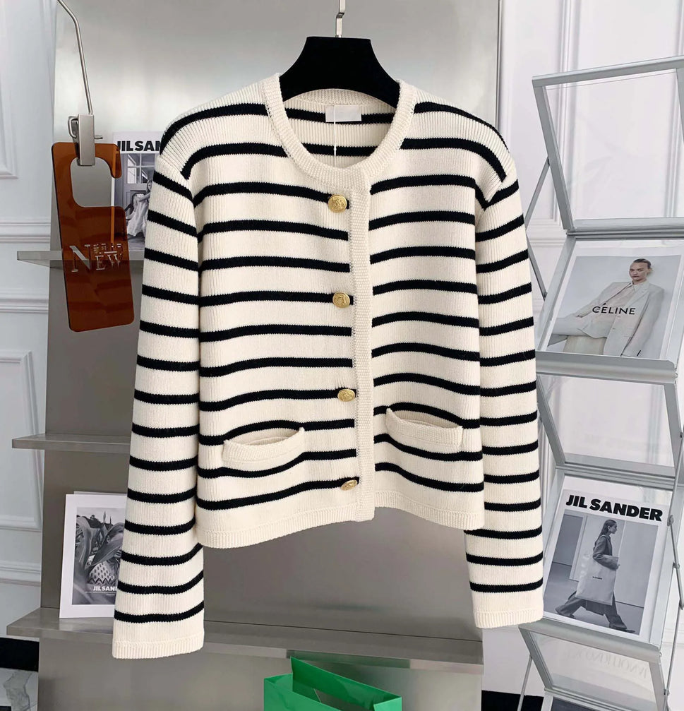 Trendy Stripe Knitted Cardigan for Women