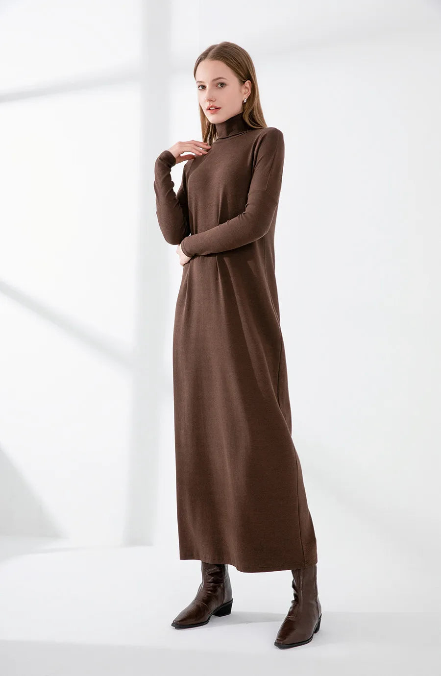 Winter Turtleneck Ribbed Maxi Dress