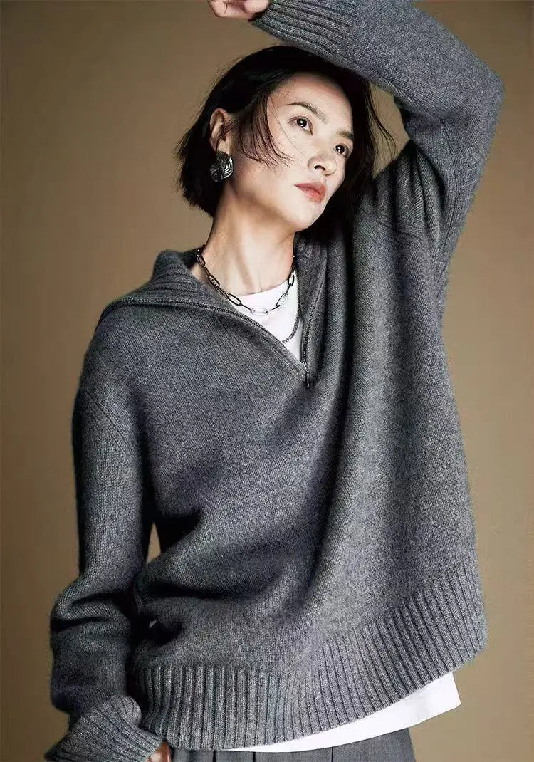 Autumn and Winter Half Zipper Cashmere Sweater for Women