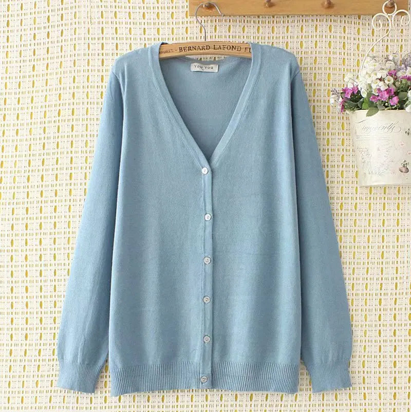 Plus Size V-Neck Long Sleeve Knitted Cardigan