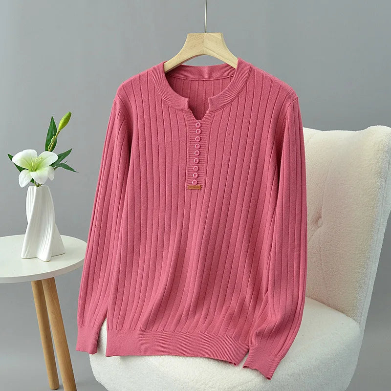 Women's V-Neck Knitted Sweater - Slimming & Stylish