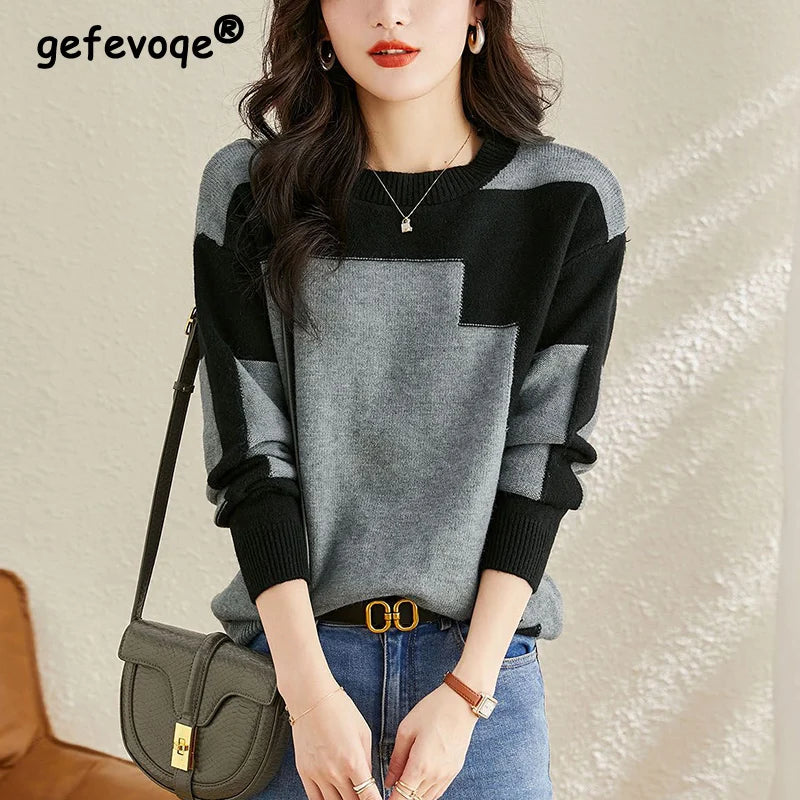 Autumn Winter Oversized Contrast Color Sweater for Women