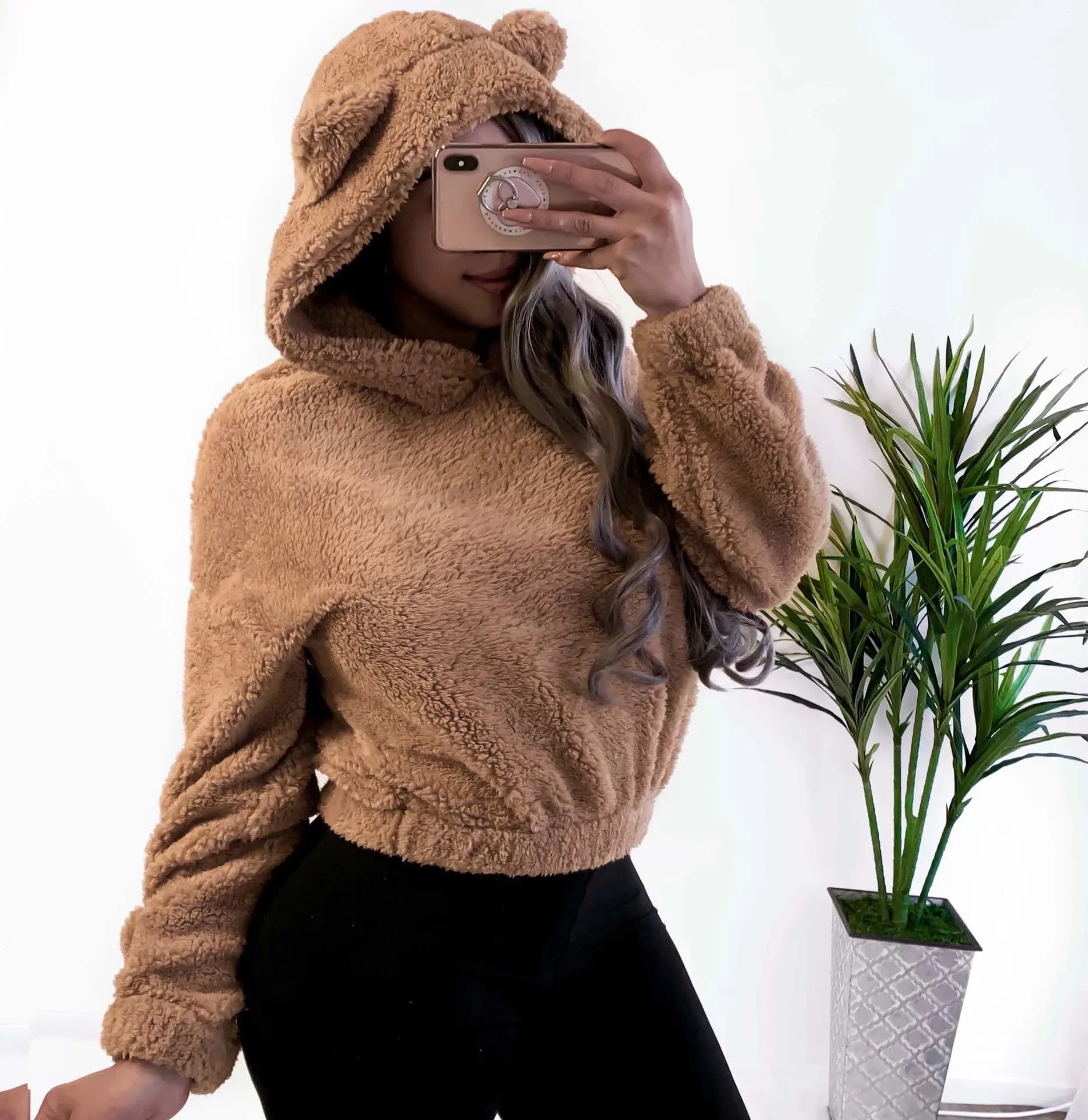 Autumn Winter Bear Ears Plush Sweatshirt