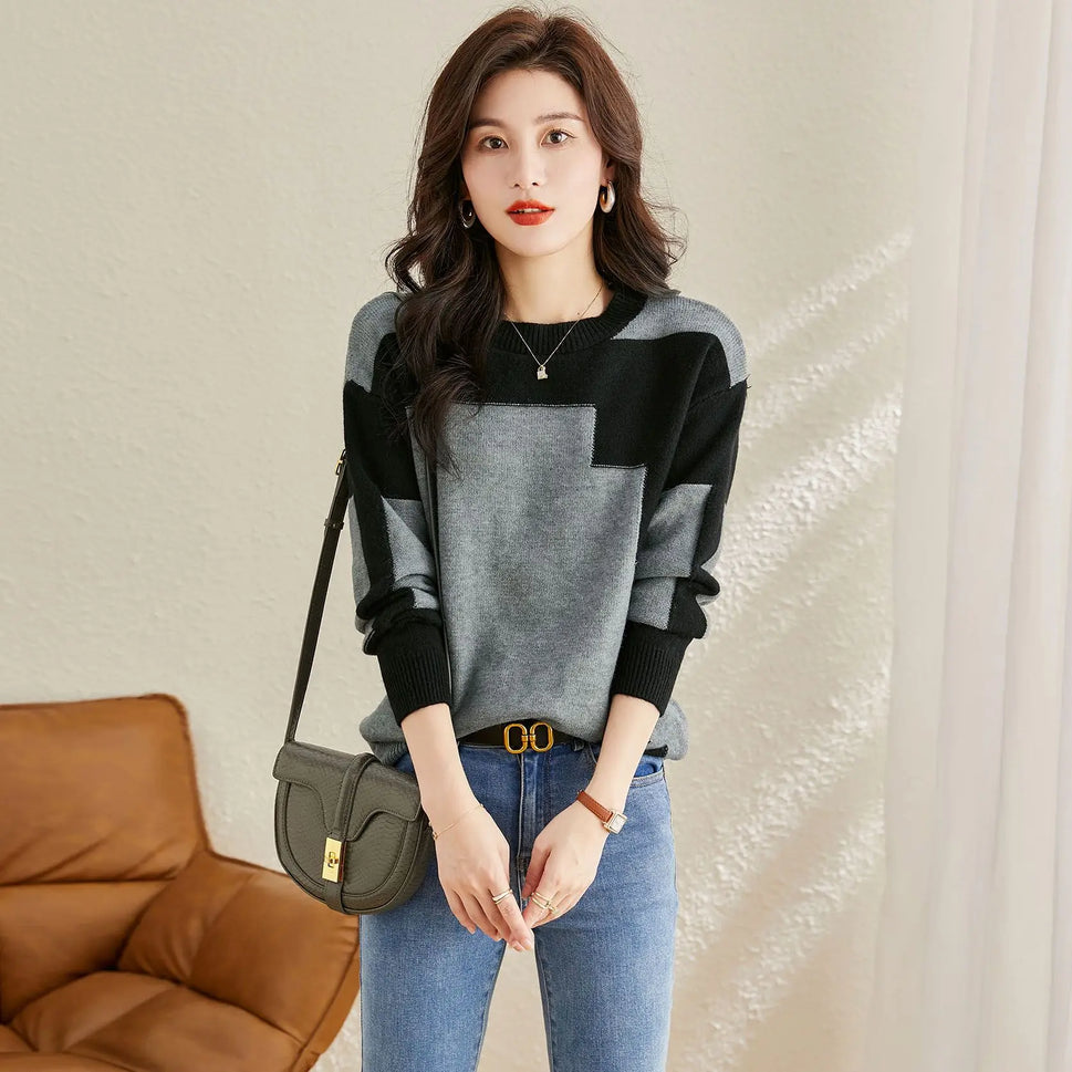 Autumn Winter Oversized Contrast Color Sweater for Women