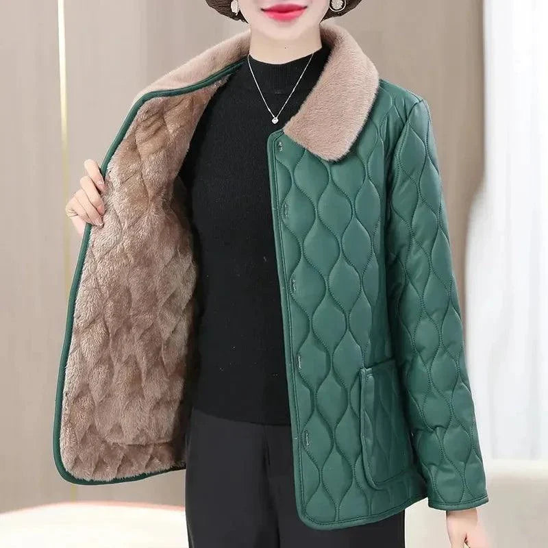 Wine Red Plush Winter Jacket for Women