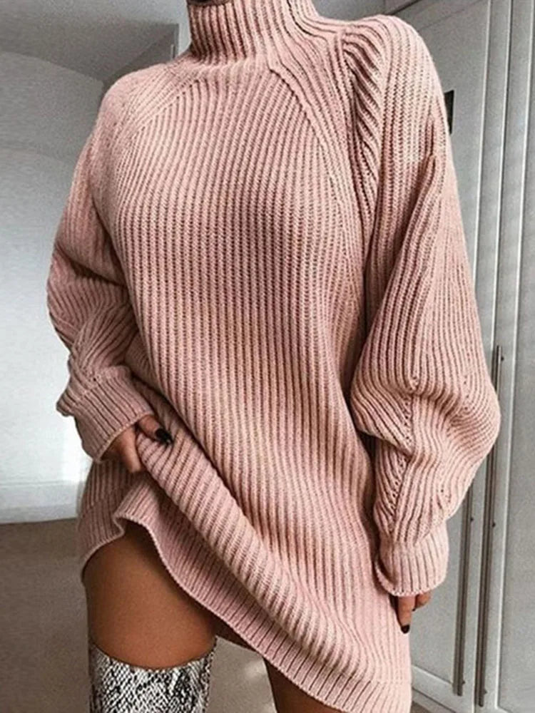 Oversized Turtleneck Knitted Mini Dress