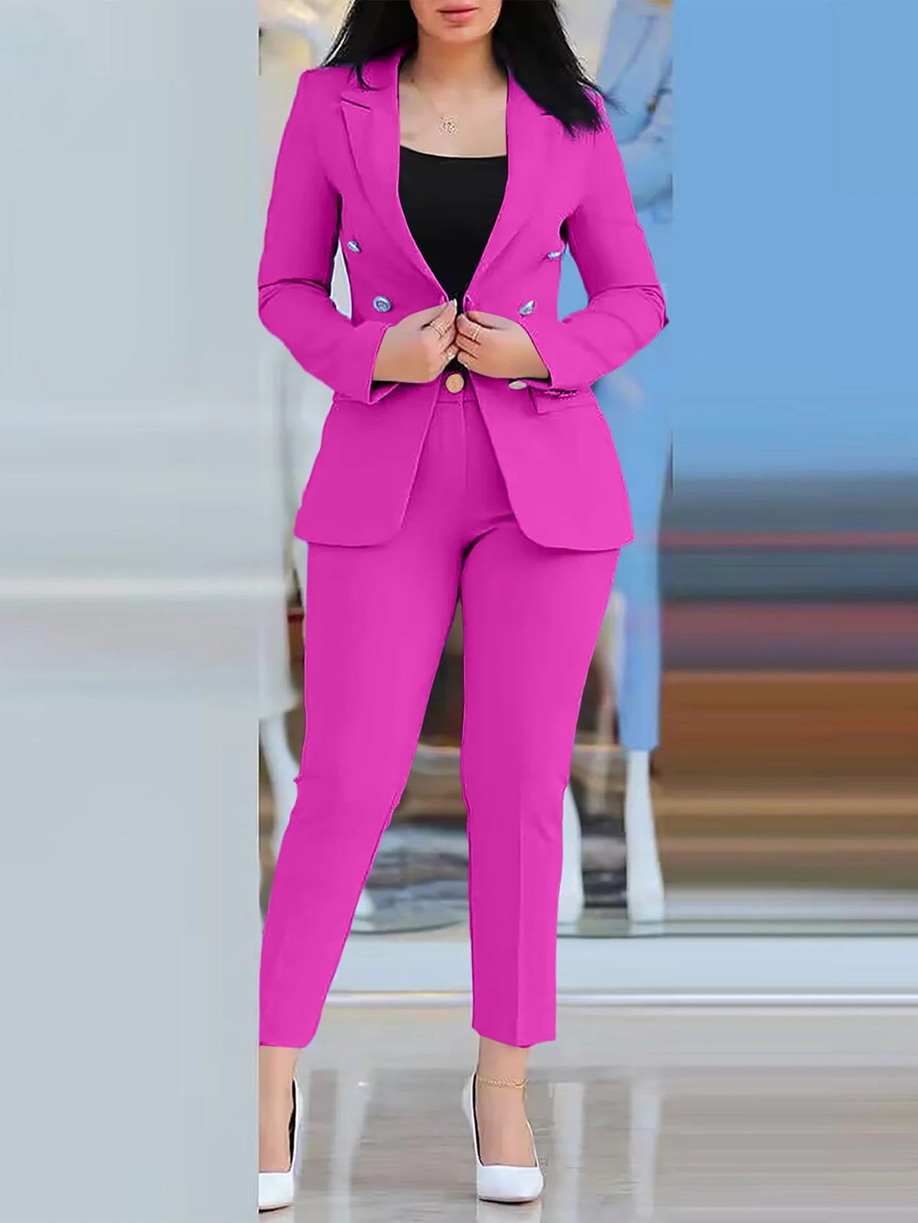 2-Piece Office Clothing Set - Blazer & Pencil Pants at Alphadarling