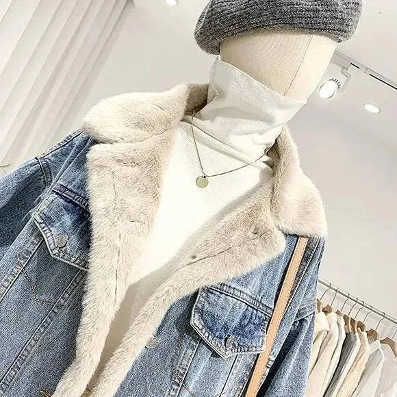 Retro Fur Collar Denim Jacket