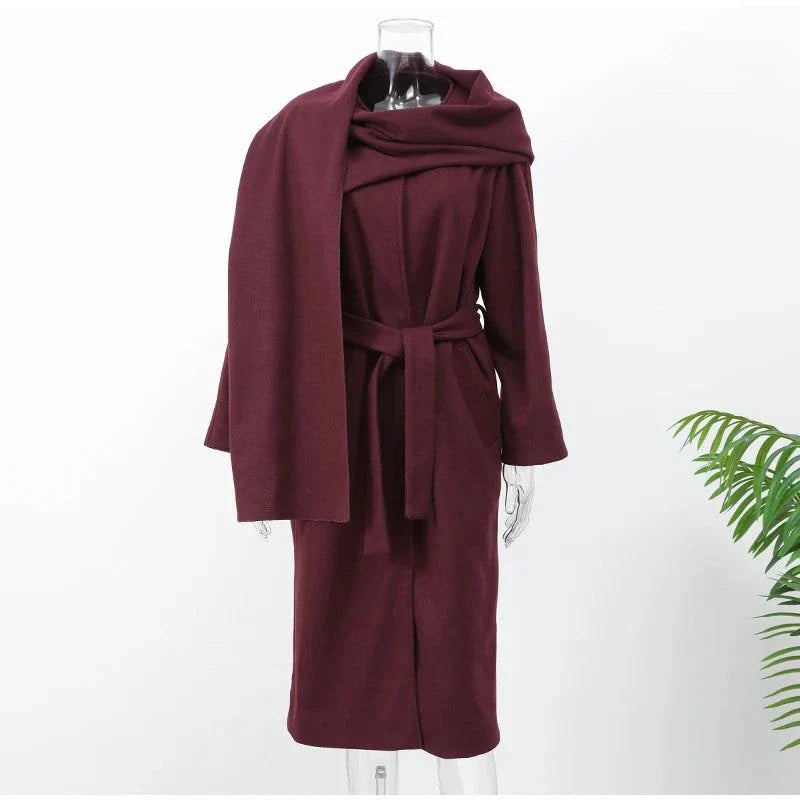 Fashion Ancora Red Scarf Collar Cape Coat