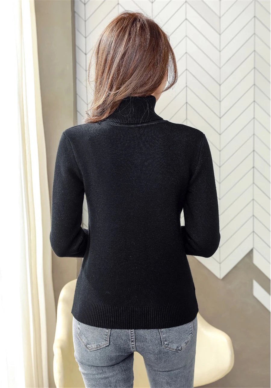 Elegant Velvet Lined Turtleneck Sweater for Women