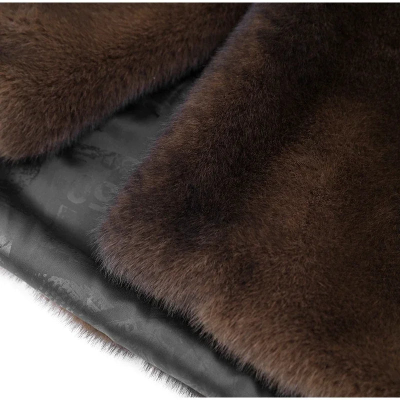 Dark Brown Faux Fur Long Overcoat for Women