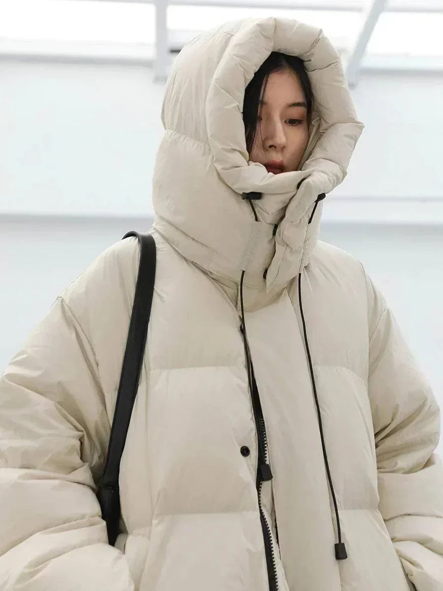 Women's Korean loose hooded long winter coat, thick and warm.