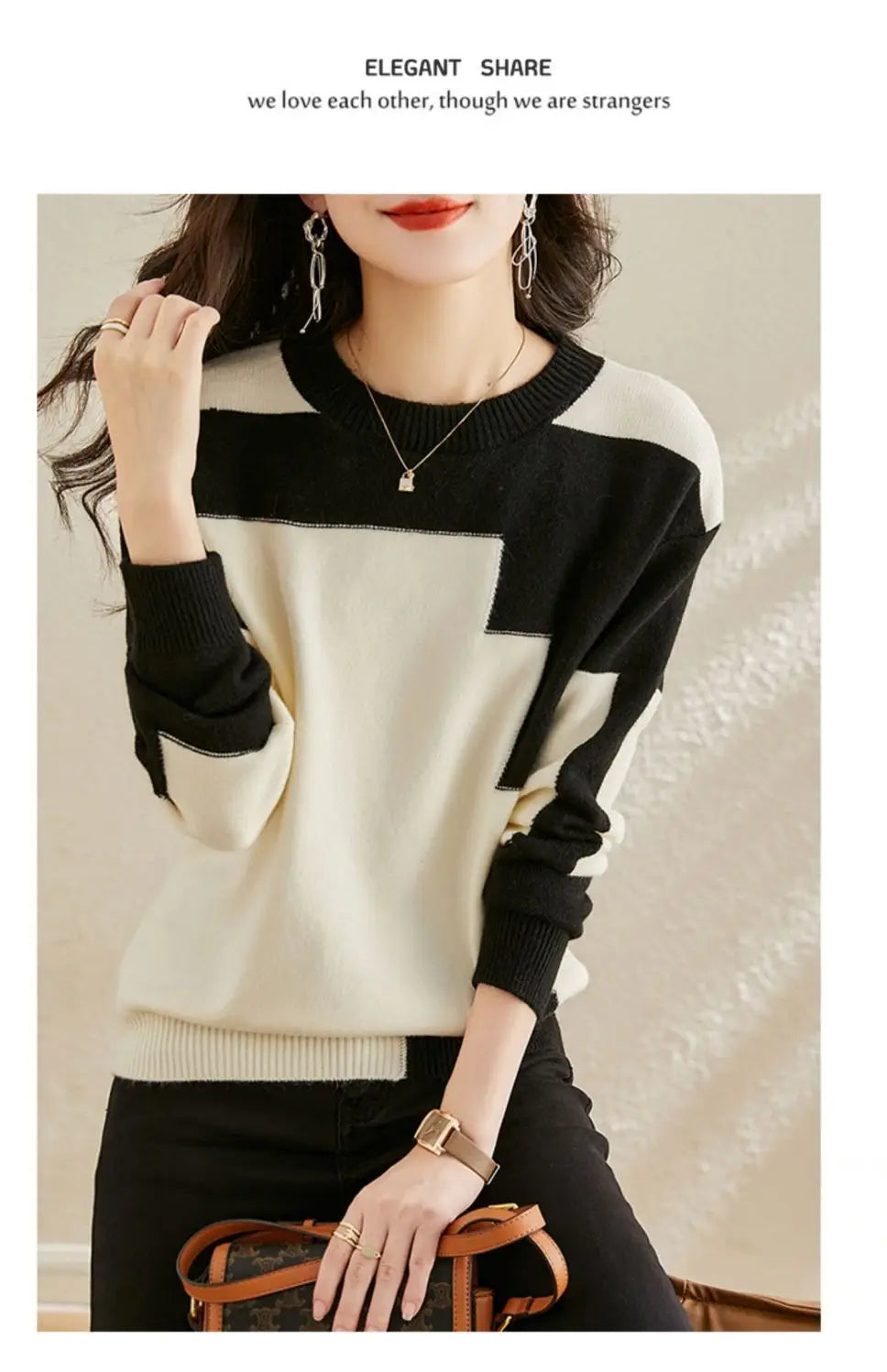 Autumn Winter Oversized Contrast Color Sweater for Women