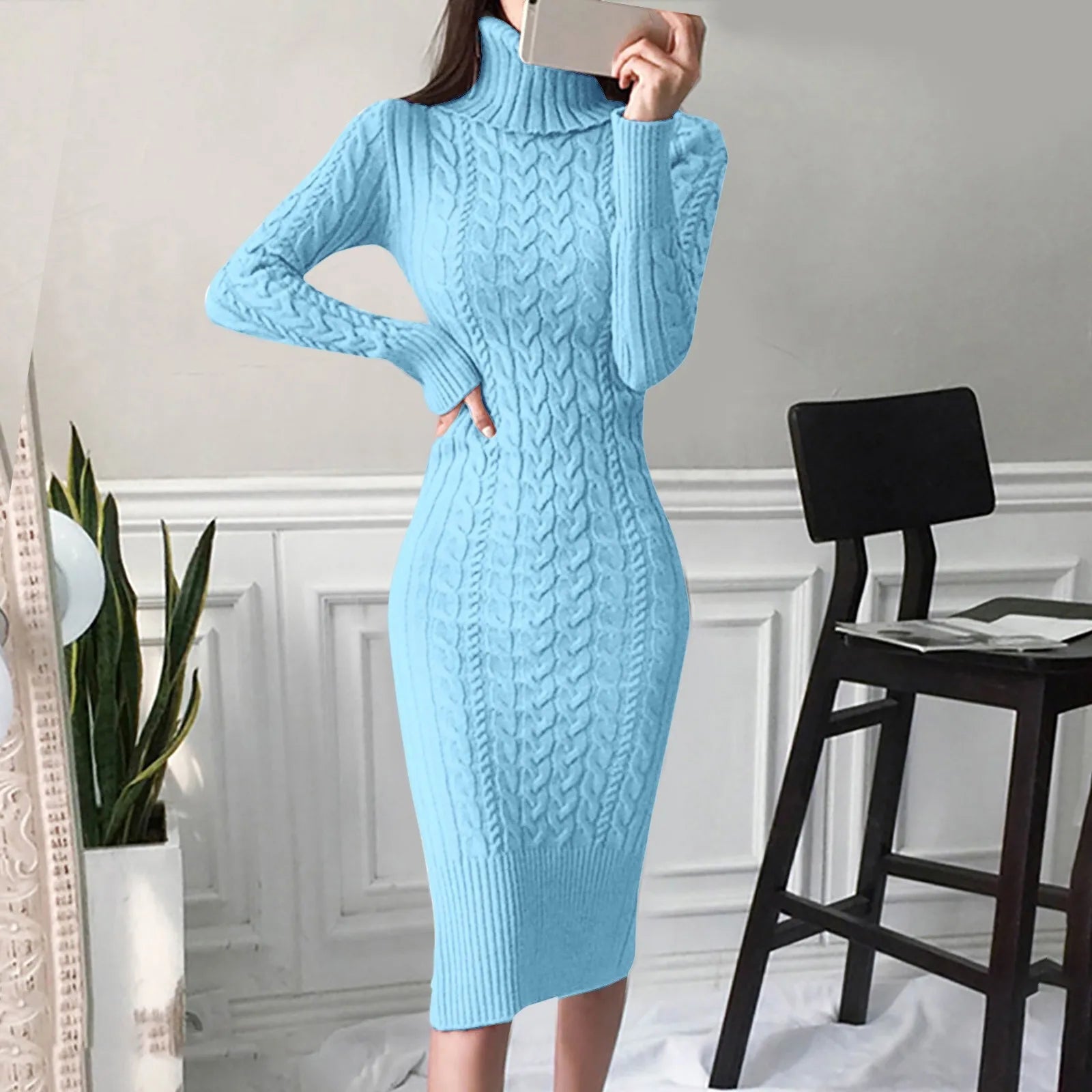 Women's Turtleneck Knitted Long Dress