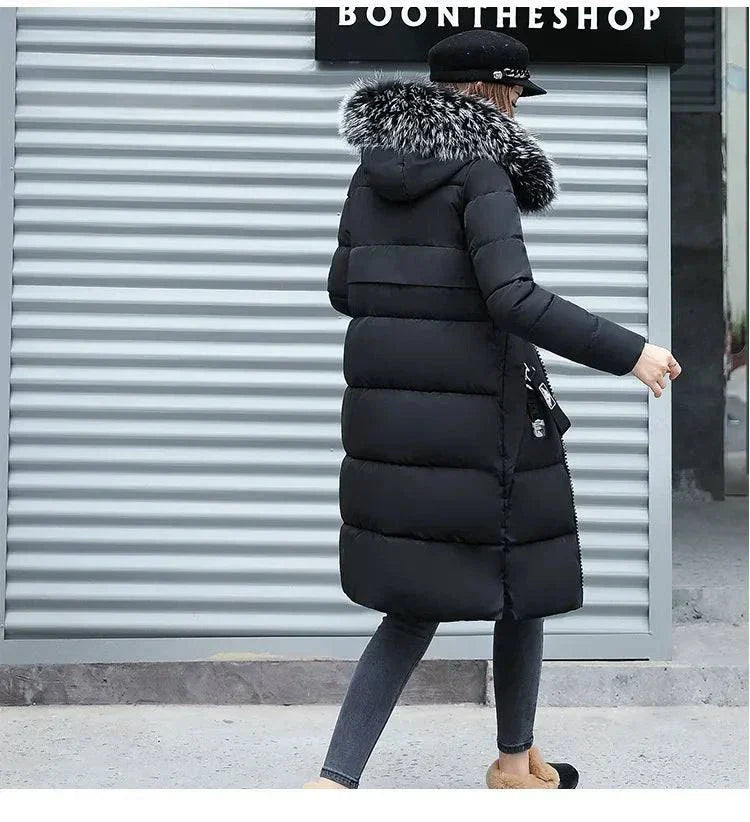 Winter Fashion Jacket Women Fur Collar Hoodie Parkas casual zipper ladies