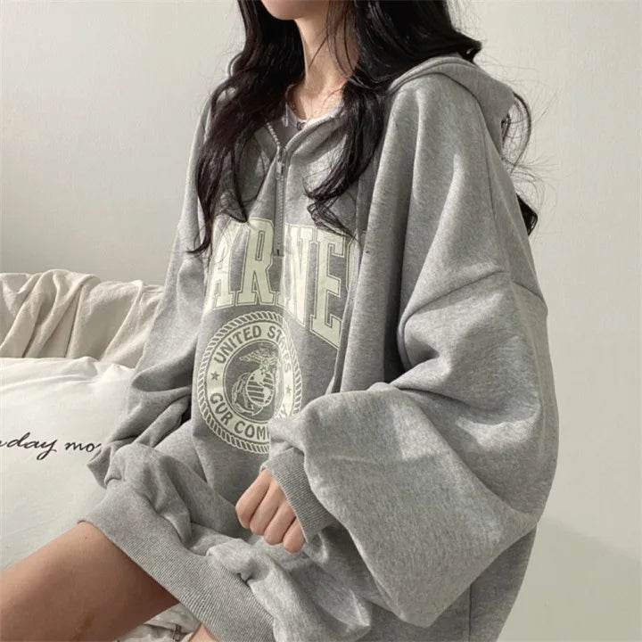 Women's Oversized Zipper Hoodie - Casual Autumn Winter