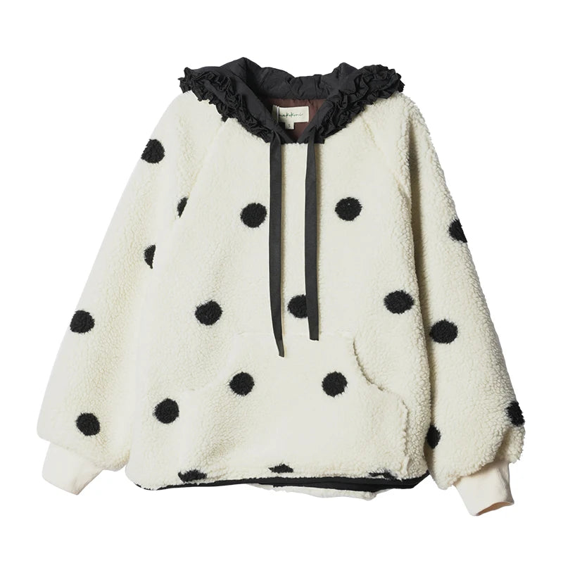 Round Neck Pullover with Polka Dot Pockets for Women