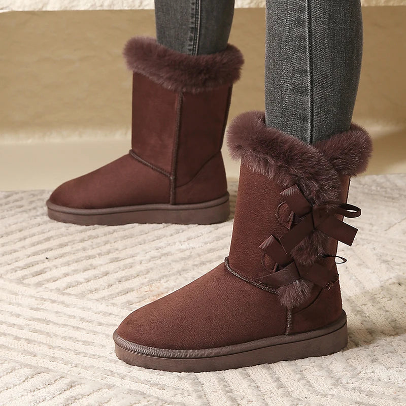 Women Flock Fluffy Suede Snow Boots