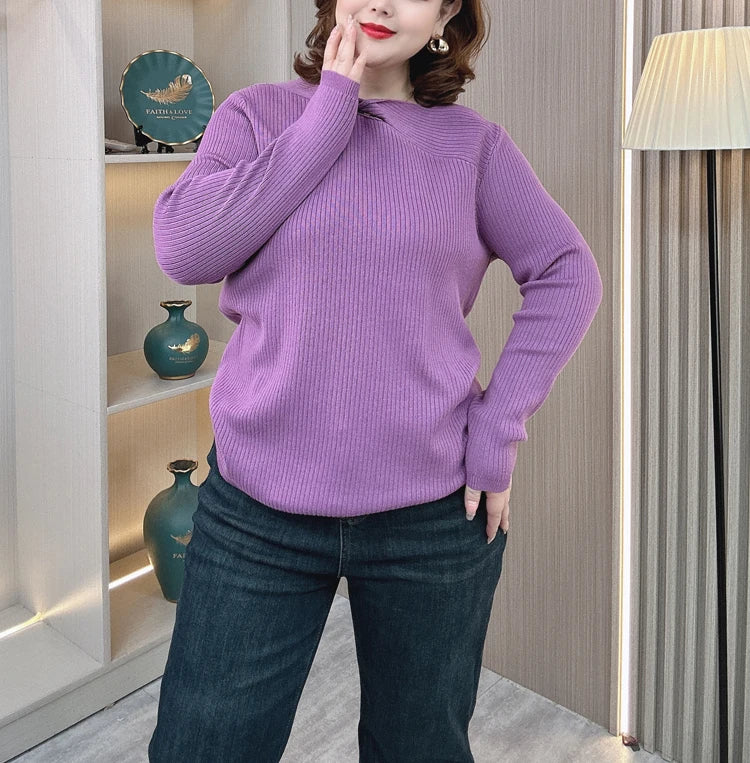 Plus Size Hollow Neck Sweater - Autumn Winter Knitwear