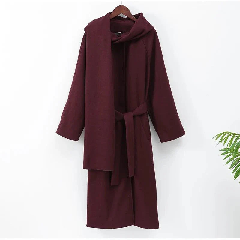 Fashion Ancora Red Scarf Collar Cape Coat, premium wool, oversized long design.