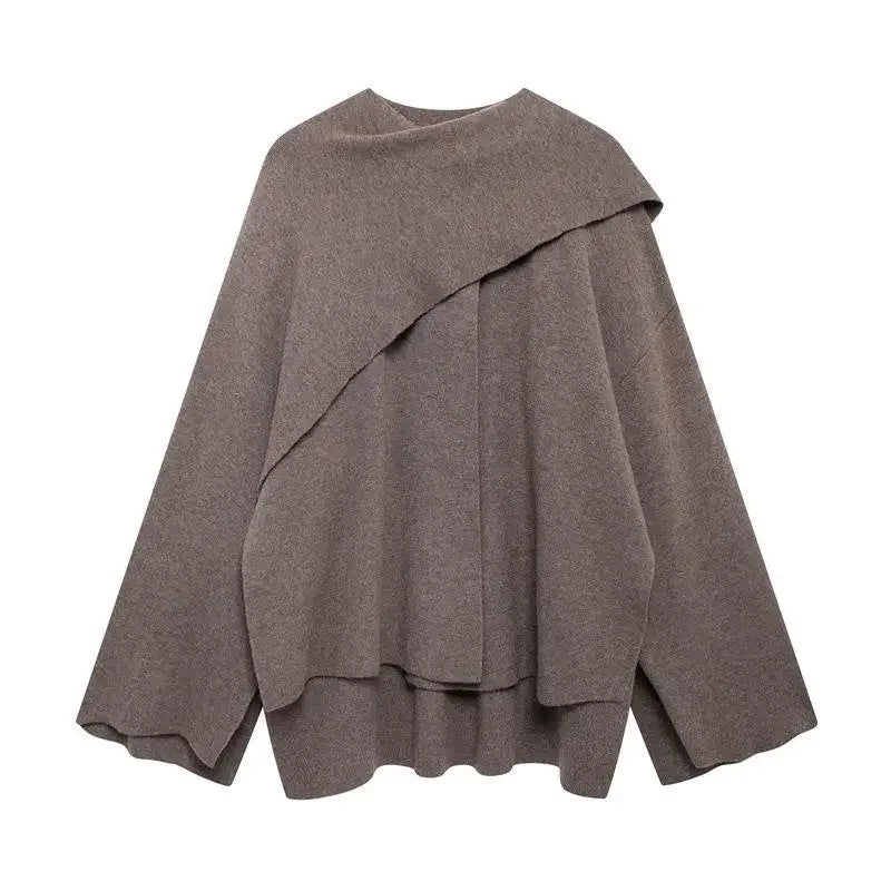 Women's Asymmetric Scarf Collar Woolen Cape Jacket