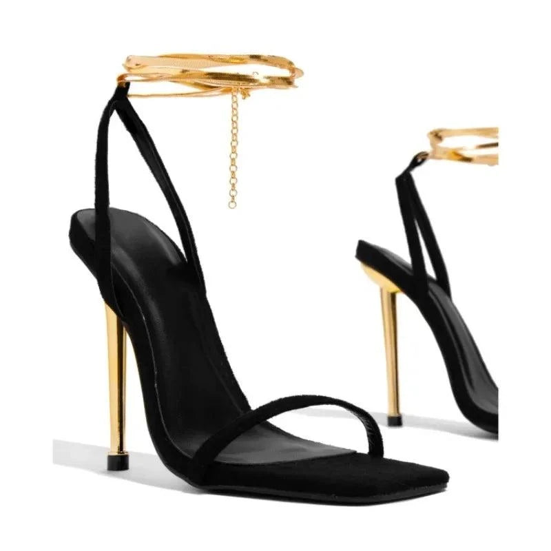 Gold Padlock Stiletto Sandals