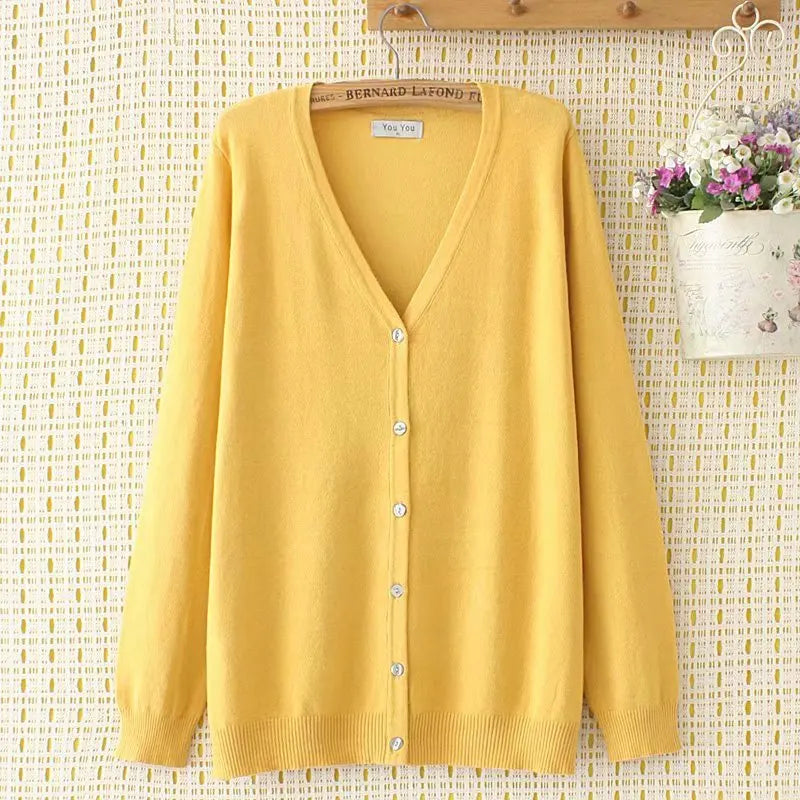 Plus Size V-Neck Long Sleeve Knitted Cardigan