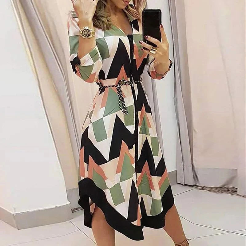 Elegant V-Neck Lace-Up Midi Dress for Women