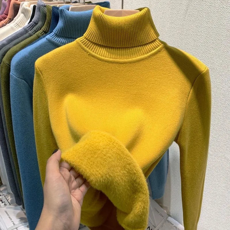 Elegant Velvet Lined Turtleneck Sweater for Women