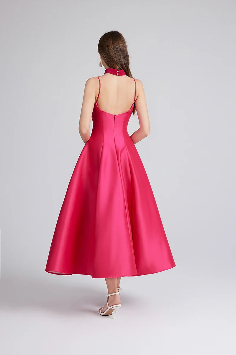 Elegant Backless A-Line Midi Dress