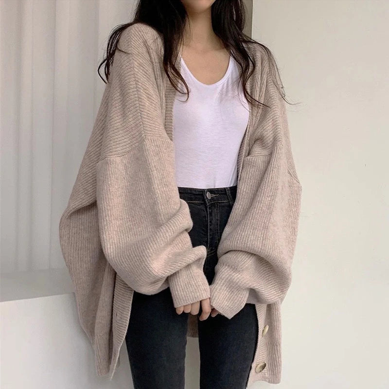 Vintage V-Neck Loose Knitted Cardigan for Women