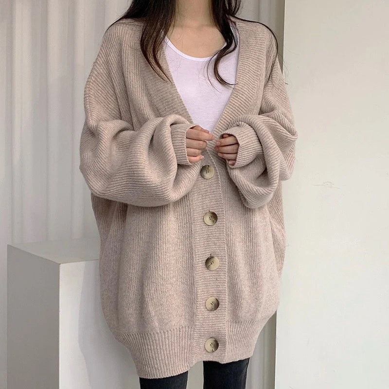 Vintage V-Neck Loose Knitted Cardigan for Women