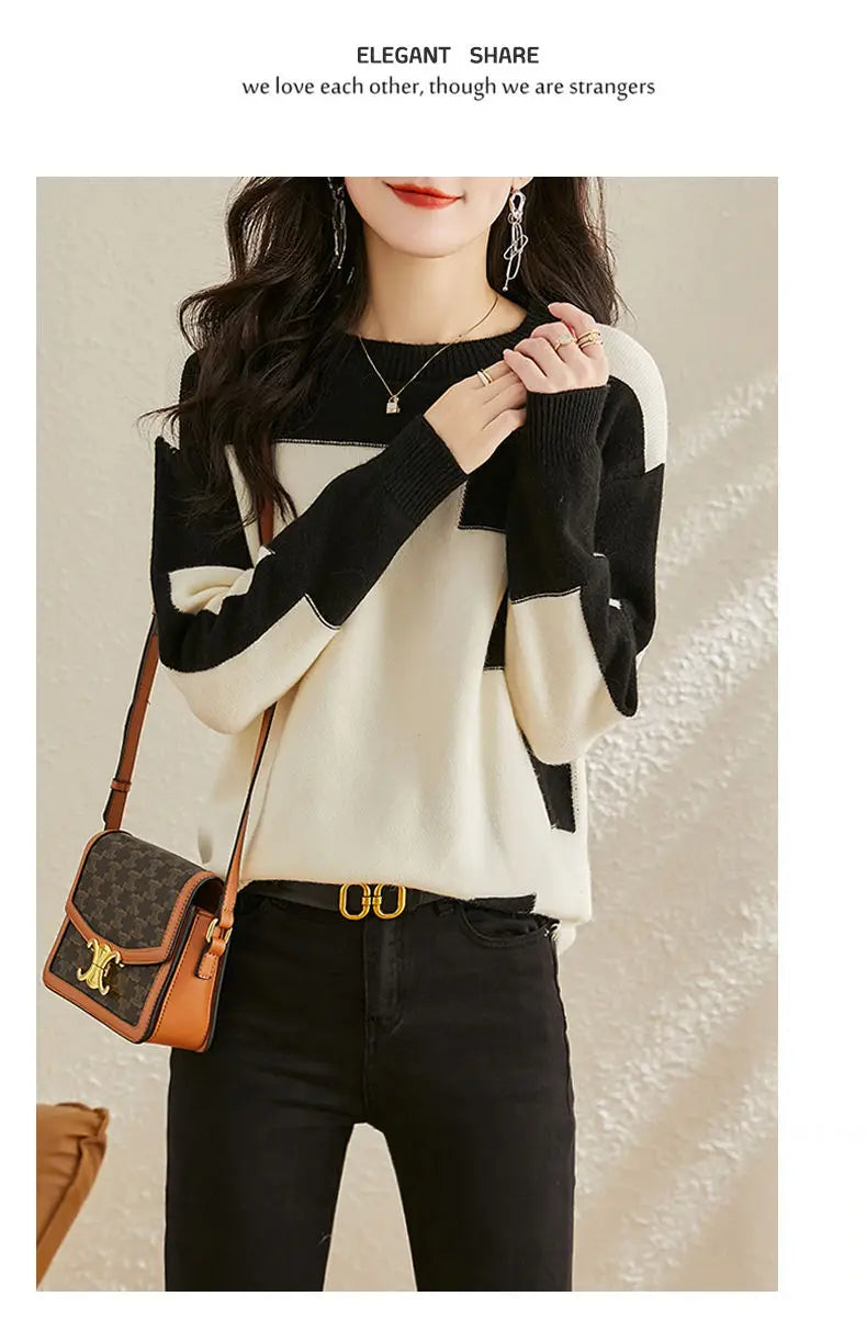 Autumn Winter Oversized Contrast Color Sweater for Women