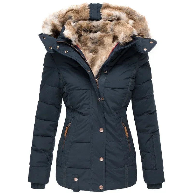 Winter Warm Wool Collar Cotton Coat for Women