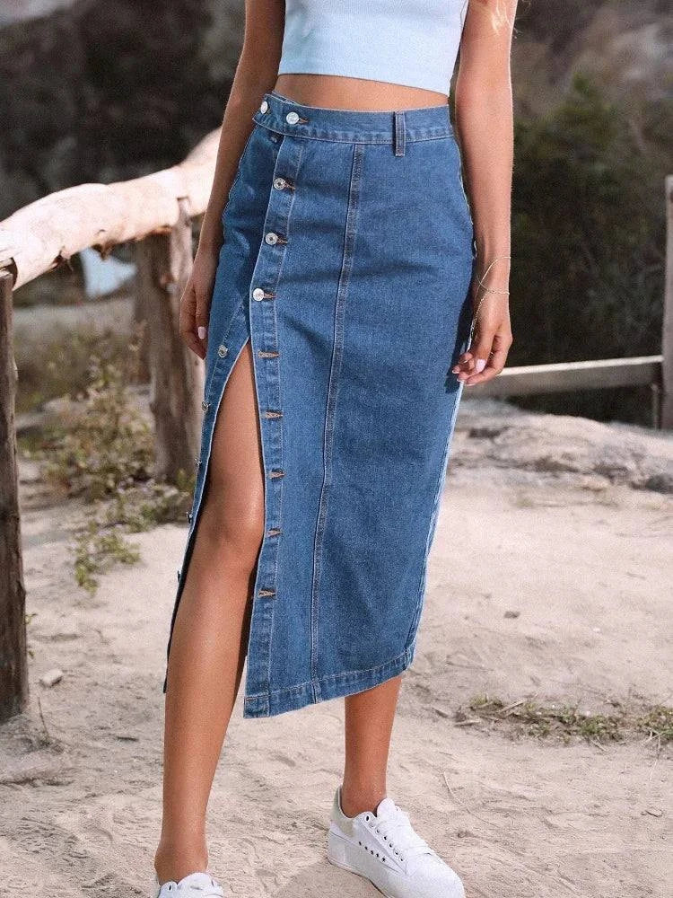 Women's A-Line Side Split Denim Skirt