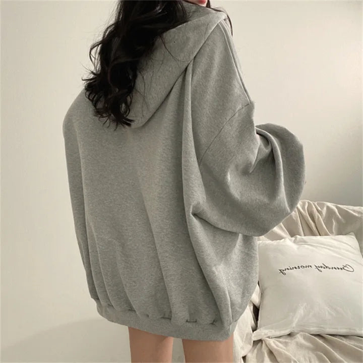 Women's Oversized Zipper Hoodie - Casual Autumn Winter