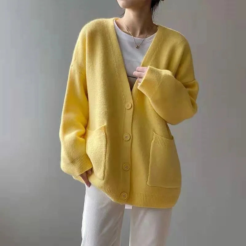 Chic Yellow Knitted Cardigan for Women | Alfadarling