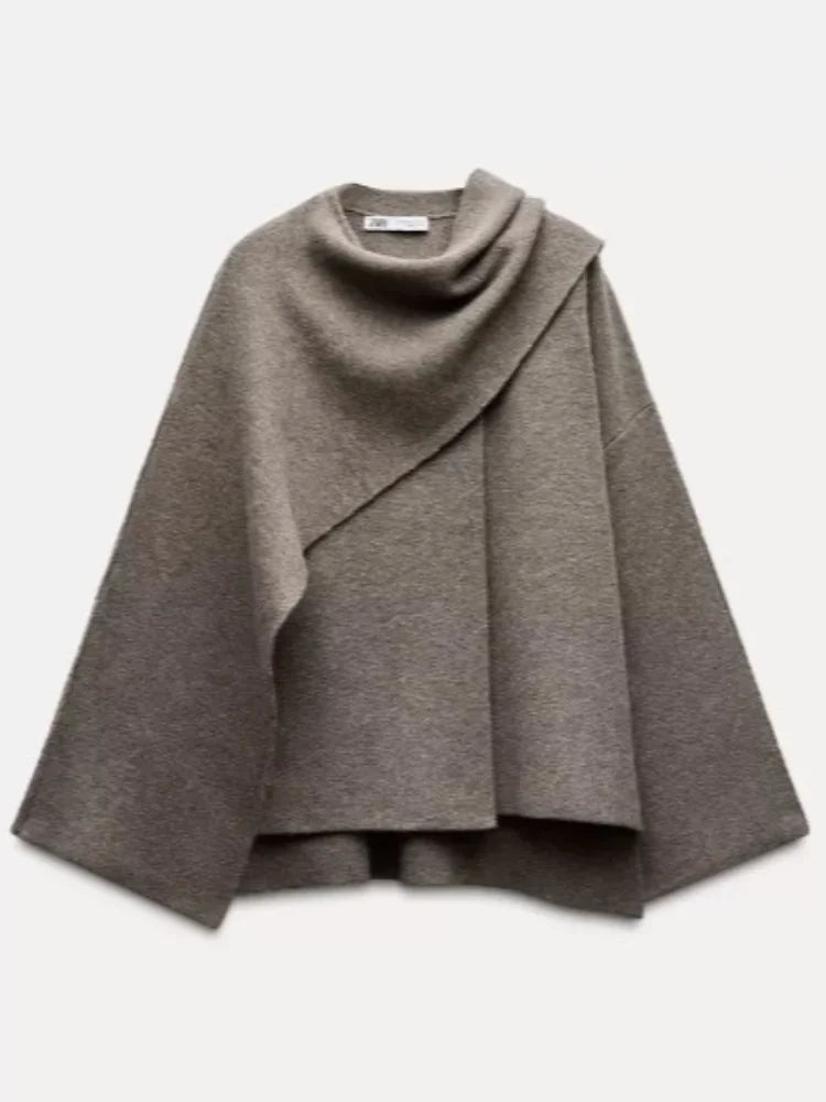 Women's Asymmetric Scarf Collar Woolen Cape Jacket