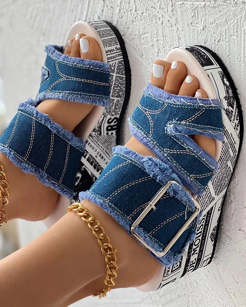 Chic Denim Wedge Sandals