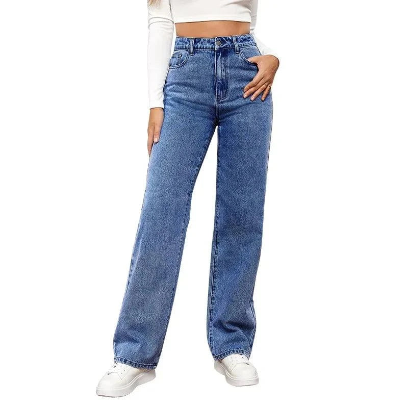 High-Waisted Loose Fit Straight Leg Jeans