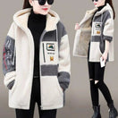 Switch Colorblock Plush Hooded Coat for Women 1 image