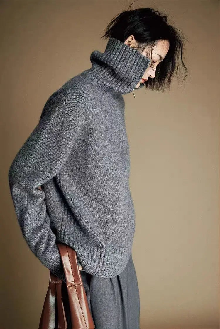 Autumn and Winter Half Zipper Cashmere Sweater for Women