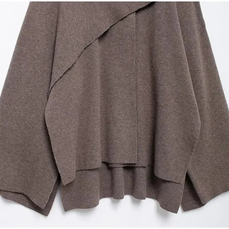 Women's Asymmetric Scarf Collar Woolen Cape Jacket